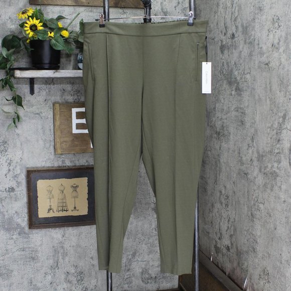 NWT Calvin Klein Size Mid-Rise Pull-On Slim-Leg Pants X28PC533 20W Caper Green - Picture 2 of 5